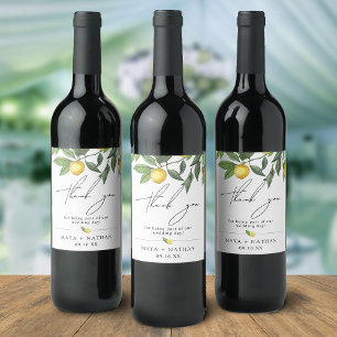 Summer Lemon Greenery Thank You Wedding Wine Label