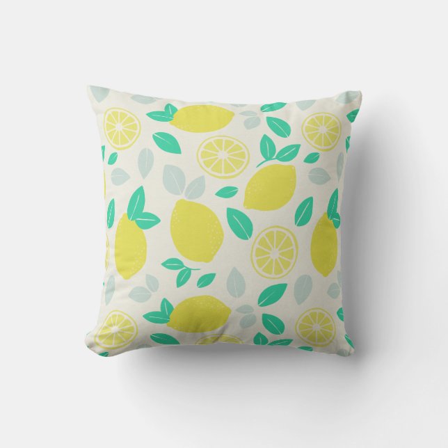 Summer Lemon Pattern in Cream Cushion (Front)