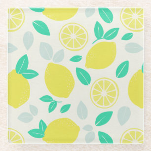 Summer Lemon Pattern in Cream Glass Coaster