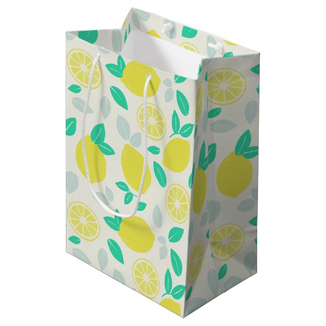 Summer Lemon Pattern in Cream Medium Gift Bag (Front Angled)
