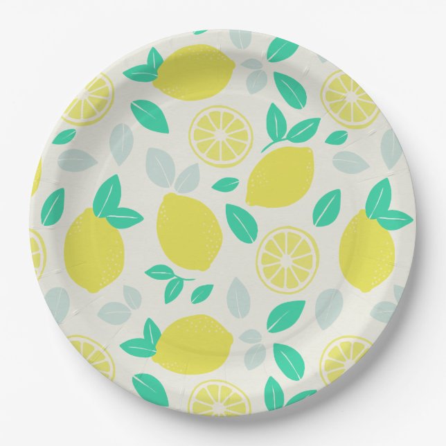 Summer Lemon Pattern in Cream Paper Plate (Front)