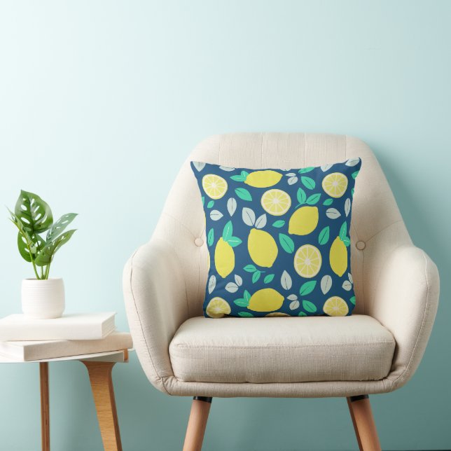 Summer Lemon Pattern in Navy Blue Cushion (Chair)