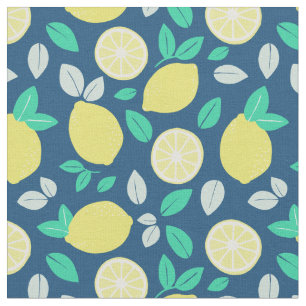 Summer Lemon Pattern in Navy Blue Fabric