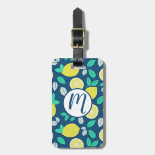Summer Lemon Pattern in Navy Blue Luggage Tag