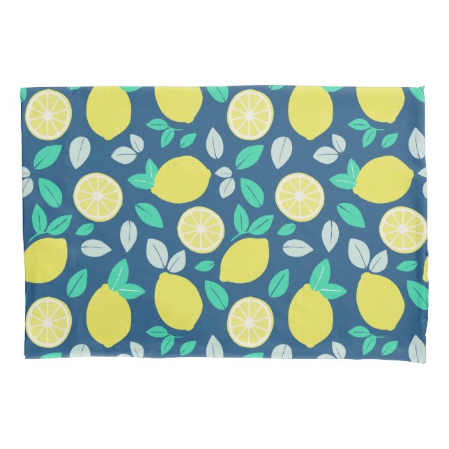 Summer Lemon Pattern in Navy Blue Pillowcase (Front)