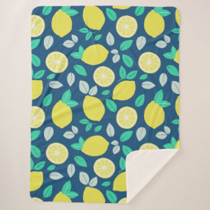 Summer Lemon Pattern in Navy Blue Sherpa Blanket