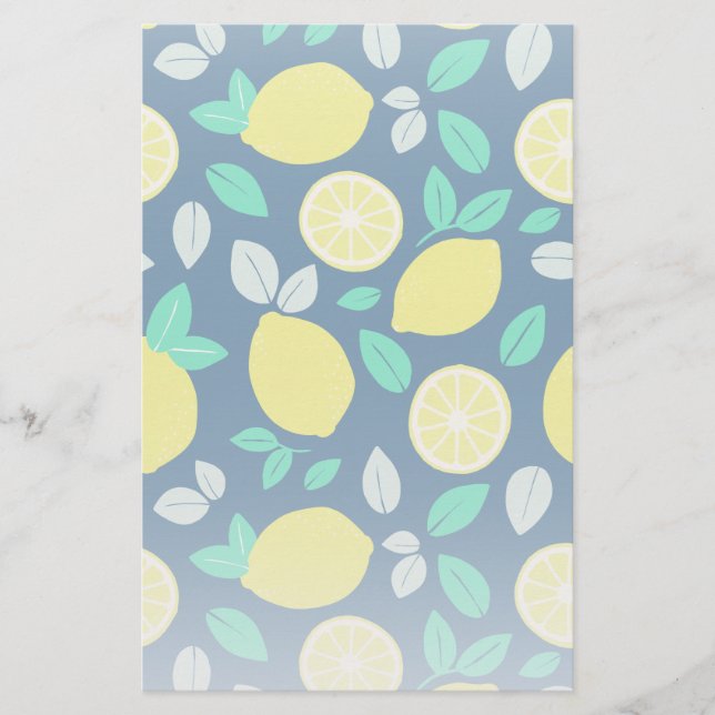 Summer Lemon Pattern in Navy Blue Stationery (Front)