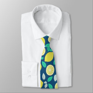 Summer Lemon Pattern in Navy Blue Tie