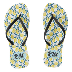 Summer Lemon Pattern Initial Yellow White Lemonade Thongs