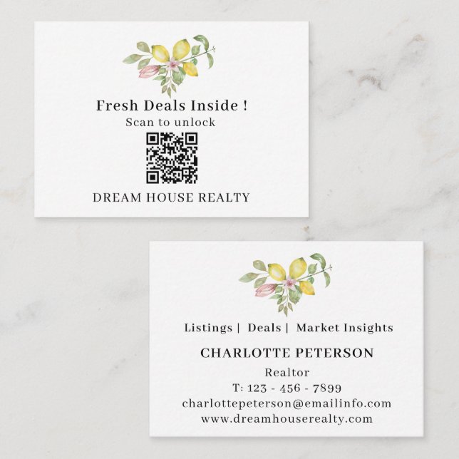 Summer Lemon Real Estate QR Code Business Card (Front/Back)