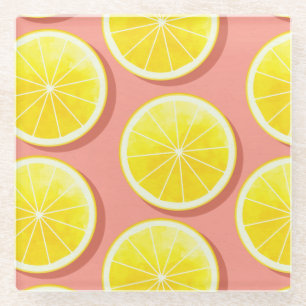 Summer Lemon Slices Pattern Glass Coaster