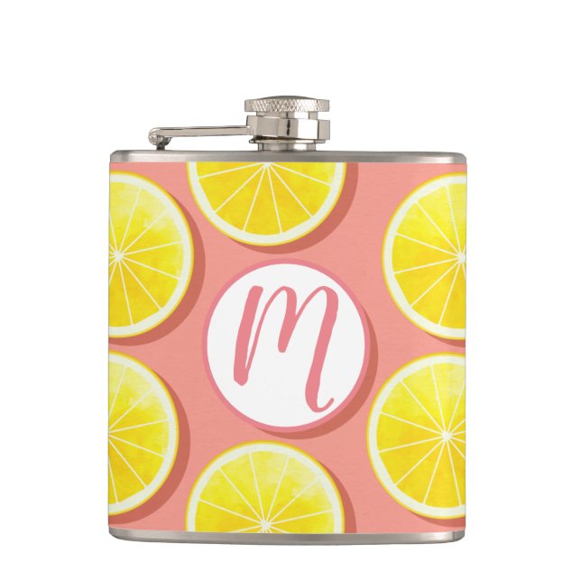 Summer Lemon Slices Pattern Hip Flask (Front)