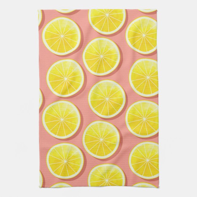 Summer Lemon Slices Pattern Tea Towel (Vertical)