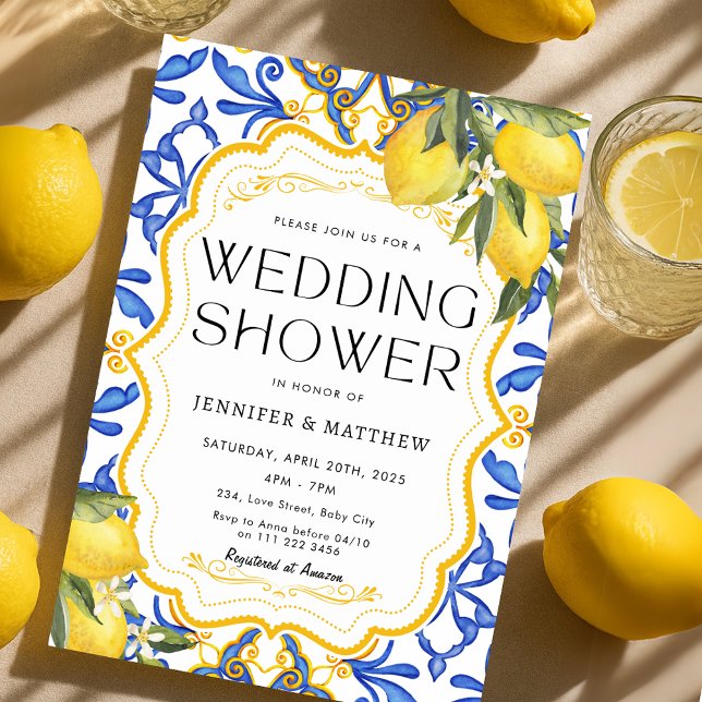 Summer Lemon Wedding Shower Mediterranean  Invitation (Summer Lemon Wedding Shower Mediterranean Invitation)