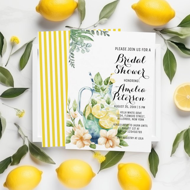 Summer Lemonade Green Leaves Bridal Shower Invitation (Creator Uploaded)