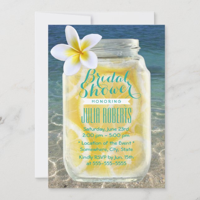 Summer Lemonade Mason Jar Beach Bridal Shower Invitation (Front)