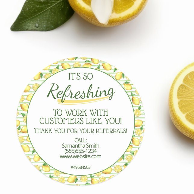 Summer Lemonade Pop By Classic Round Sticker (Personalized lemon themed real estate pop by sticker)