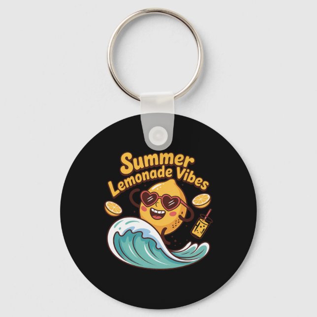 Summer Lemonade Vibes Surfing Lemon Wave  Key Ring (Front)