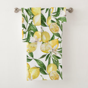 Summer lemons and lemon blossom pattern  bath towel set