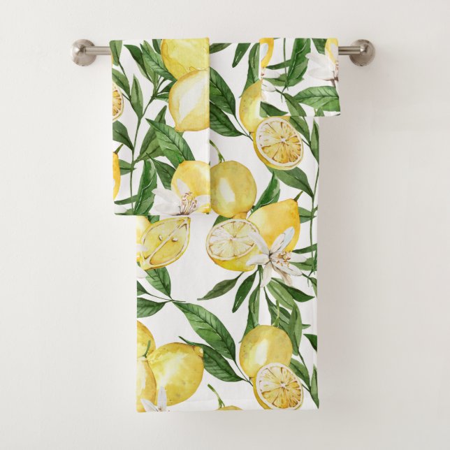 Summer lemons and lemon blossom pattern  bath towel set (Insitu)