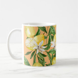 Summer lemons and lemon blossom pattern  coffee mu mug
