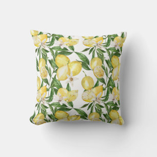 Summer lemons and lemon blossom pattern cushion