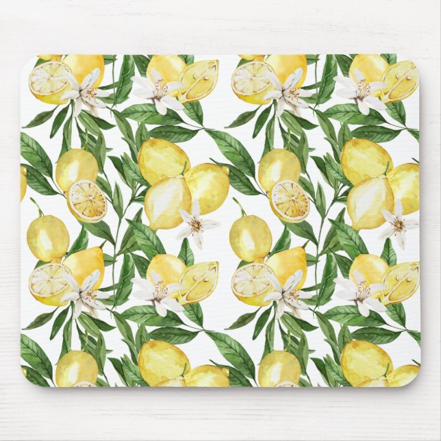 Summer lemons and lemon blossom pattern  mouse pad (Front)
