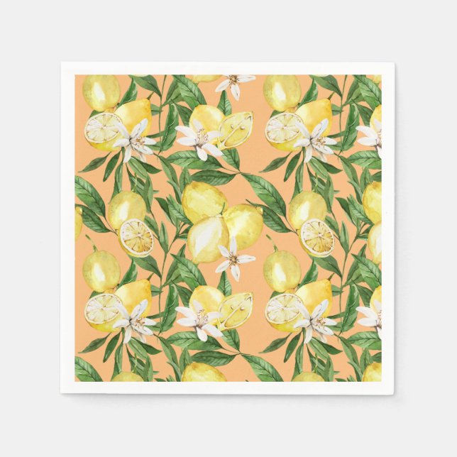 Summer lemons and lemon blossom pattern  napkin (Front)