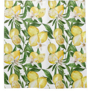 Summer lemons and lemon blossom pattern shower curtain