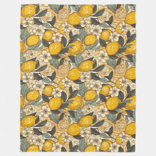 Summer Lemons and White Flowers Fleece Blanket