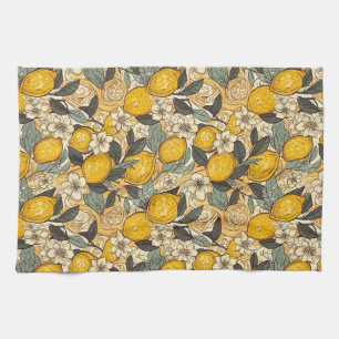 Summer Lemons and White Flowers Tea Towel