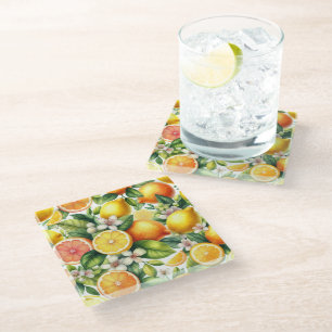 SUMMER LEMONS ORANGES & GRAPEFRUITS GLASS COASTER
