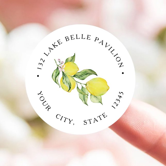 Summer lemons Return address Classic Round Sticker (Creator Uploaded)