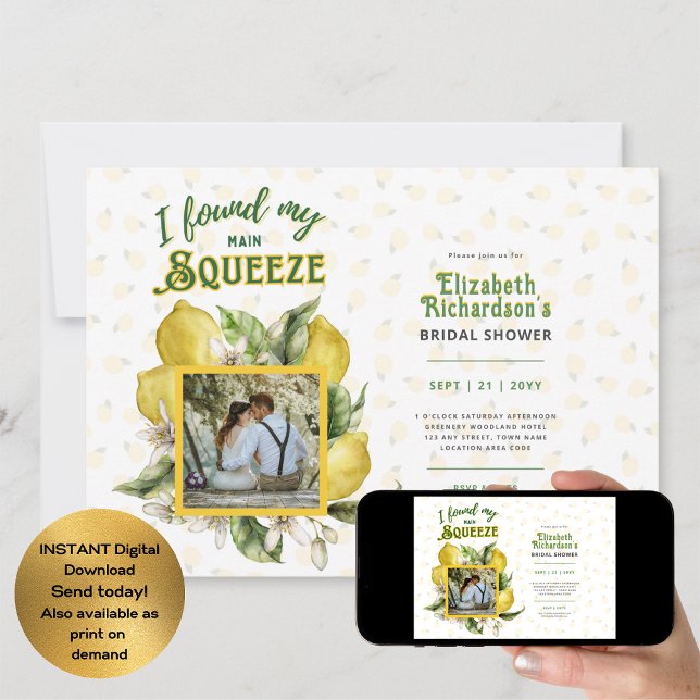 Summer Lemons Squeeze Photo Bridal Shower  Invitation (Creator Uploaded)