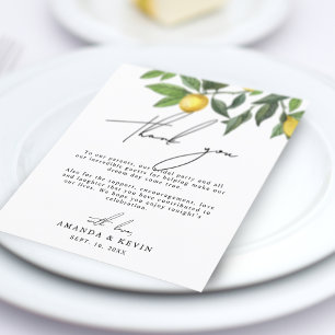 Summer Lemons Thank You Wedding Reception Card