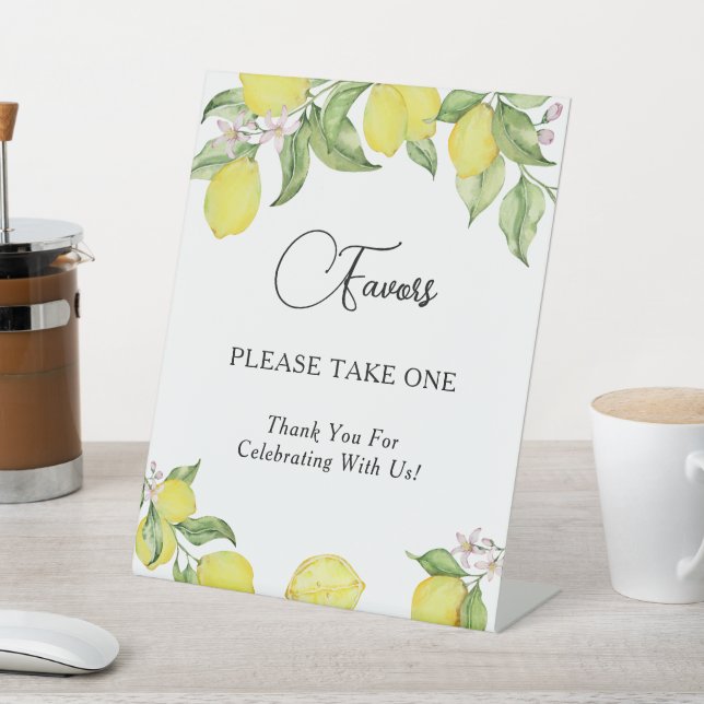Summer lemons Wedding Favours Pedestal Sign (In SItu)