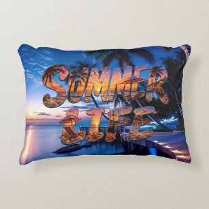 Summer Life Tropical Beach Sunset Typography T-SH Decorative Cushion