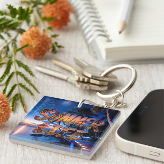 Summer Life Tropical Beach Sunset Typography T-SH Key Ring