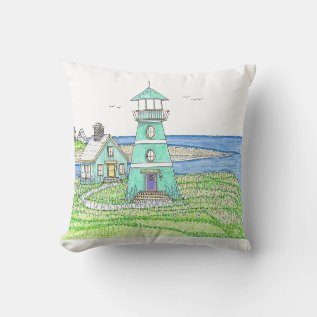 Summer Lighthouse 3; Indoor Pillow; Aqua Cushion (Front)