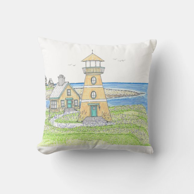Summer Lighthouse 4; Indoor Throw Pillow; Blue Cushion (Front)