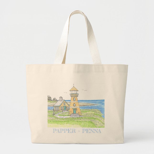 Summer Lighthouse 4; Large Tote Bag (Front)