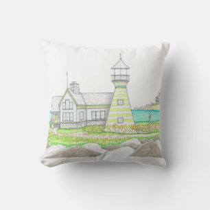 Summer Lighthouse 5; Outdoor Pillow; Green Cushion