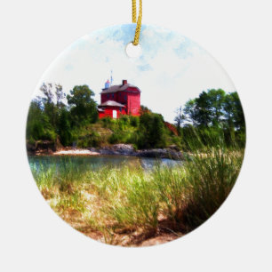 Summer Lighthouse Ceramic Tree Decoration