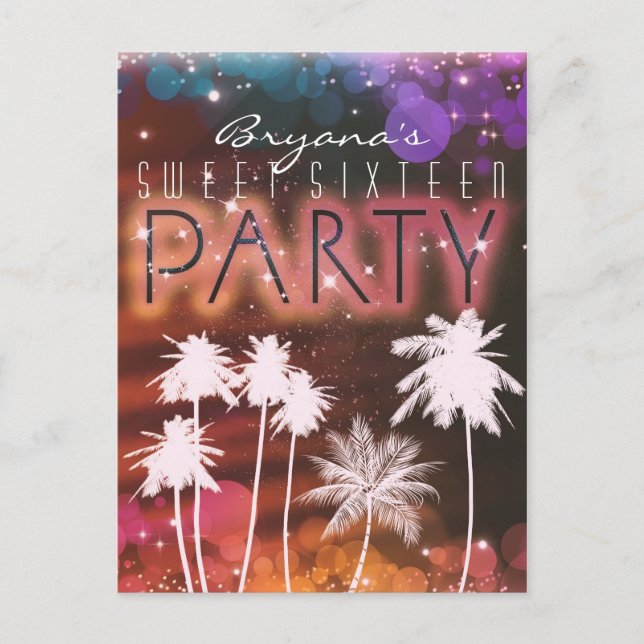 Summer Lights Sparkle Palm Trees Party Invitation (Front)