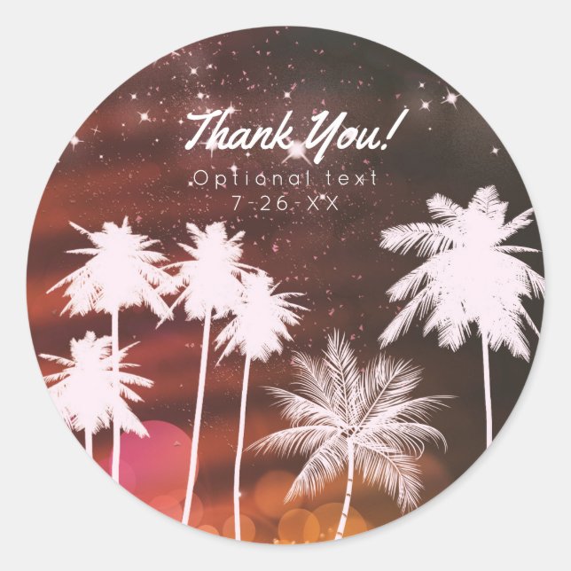Summer Lights Sparkle White Palm Trees Party Favou Classic Round Sticker (Front)