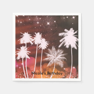 Summer Lights & White Palm Trees Birthday Party Napkin