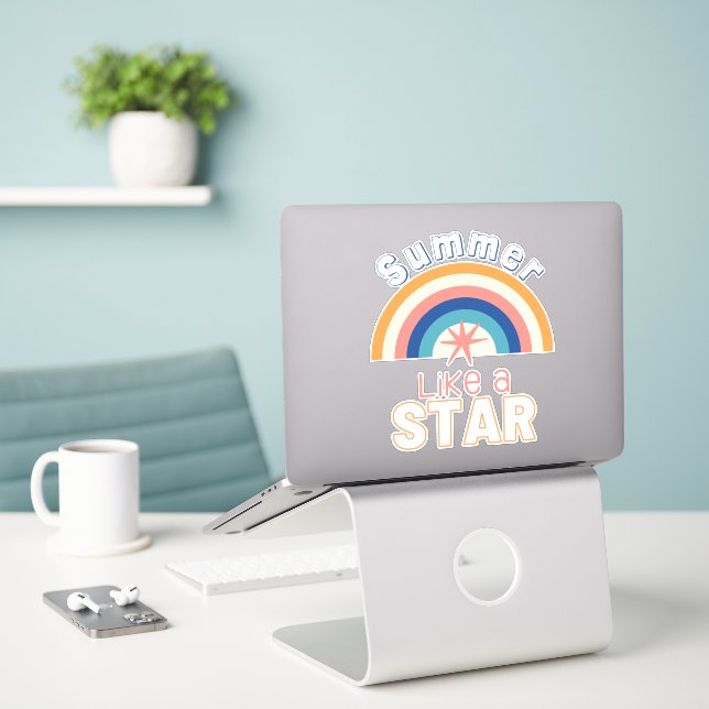 Summer Like A Star Boho Rainbow Sticker (Laptop On Desk)