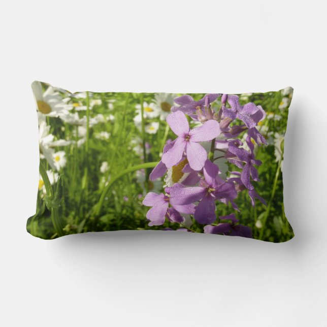 Summer Lilac and Daisies Lumbar Cushion (Front)