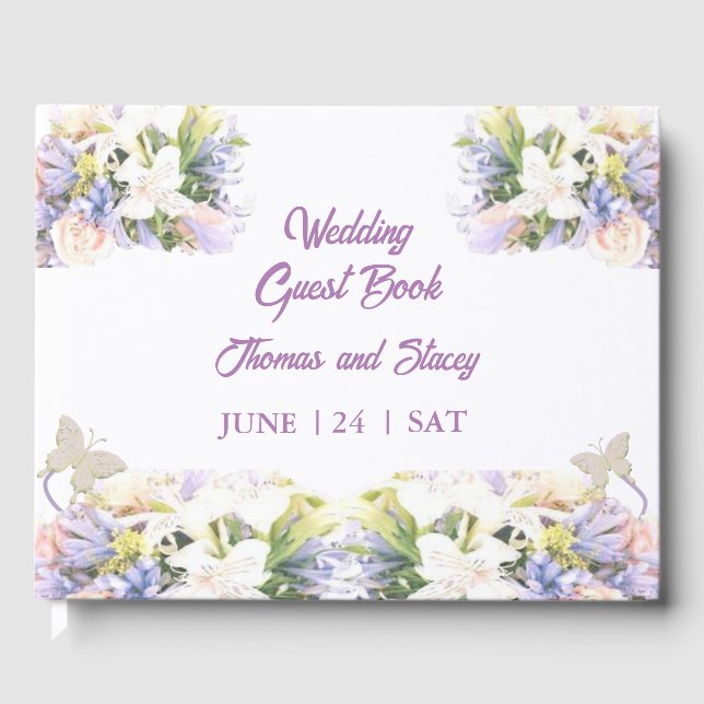 Summer Lilac Wildflower Romantic Wedding  Guest Book (Front)