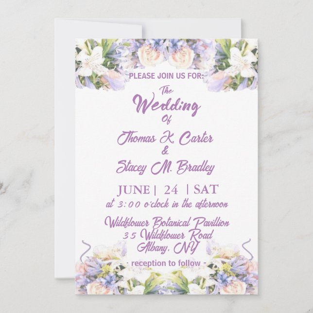 Summer Lilac Wildflower Romantic Wedding  Save The Date (Front)